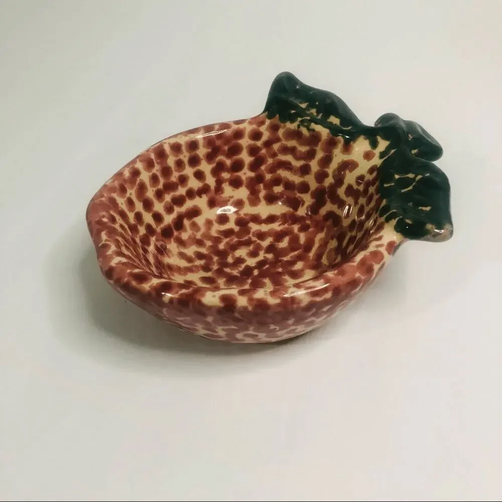 vtg ceramic apple dish red spatterware trinket dish‎ country grandma core